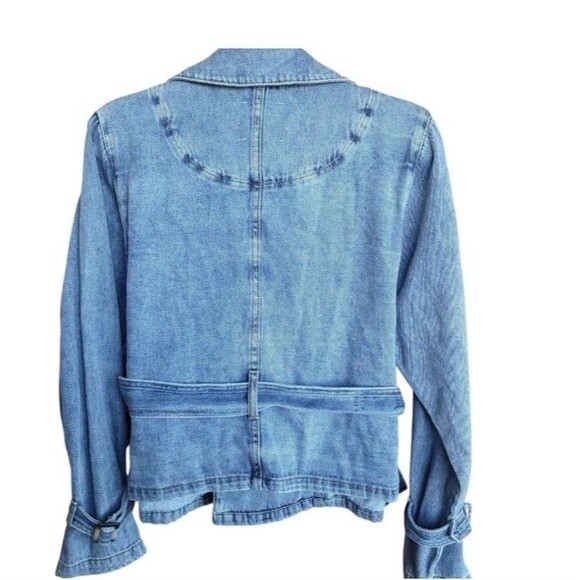 Habitual Jean Jacket XL Belted Button Up Tortoise Shell Detail Pockets Denim NWT - Picture 6 of 16